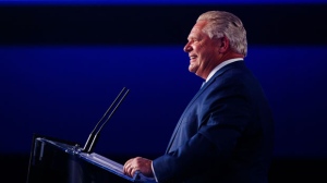 Ontario PC leader Doug Ford speaks to supporters after winning a majority government in the Ontario Provincial election in Toronto, on Thursday, June 7, 2018. THE CANADIAN PRESS/Mark Blinch