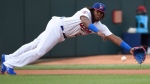 Buffalo Bisons third baseman Vladimir Guerrero Jr. (27) celebrates scoring  his first triple-A run during third inning baseball action against the  Lehigh Valley IronPigs in Buffalo on Tuesday, July 31, 2018. Guerrero