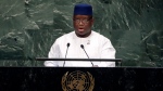 In this Thursday, Sept. 27, 2018 file photo, Sierra Leone President Julius Maada Bio addresses the 73rd session of the United Nations General Assembly, at UN headquarters. (AP Photo/Richard Drew, File)