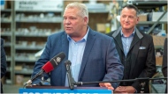 Ontario Premier Doug Ford makes an announcement on infrastructure at Bowman Electric in Kenora, Ontario on Wednesday, October 16, 2019. (The Canadian Press)