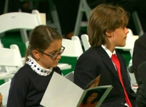 Paris Jackson and Prince Michael Jackson sit at the funeral for their father at Glendale Forest Lawn Memorial Park in Glendale, Calif., Thursday, Sept. 3, 2009.