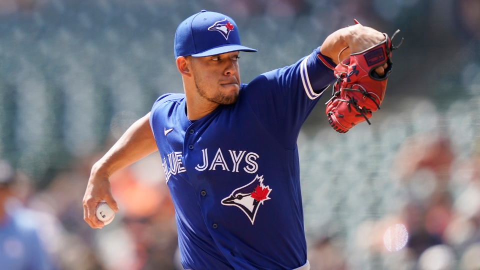 Toronto Blue Jays starting pitcher Jose Berrios throws during the