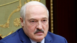 Belarusian President Alexander Lukashenko attends a meeting in Minsk, Belarus, Monday, Nov. 22, 2021. (Nikolay Petrov/BelTA Pool Photo via AP) 