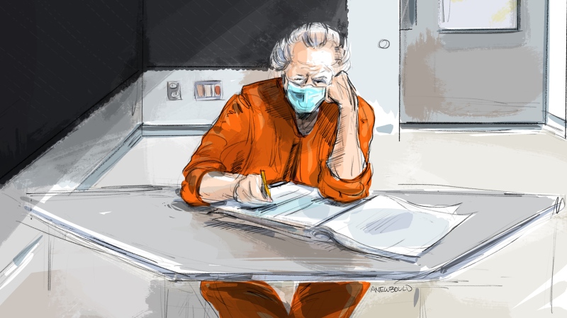 Canadian fashion mogul Peter Nygard is shown in this courtroom sketch in Toronto on Wednesday Jan. 19, 2022. Nygard will remain behind bars in Toronto as he awaits trial on sexual assault charges after an Ontario court rejected his bid to be released on bail. THE CANADIAN PRESS/Alexandra Newbould