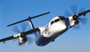 Bombardier's Q-400 turboprop aircraft is seen in this image made available by Bombardier Aerospace.