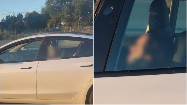 Tesla driver appears to be asleep as car goes over 100 km/h on QEW