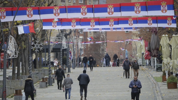 Serb national flags in Mitrovica