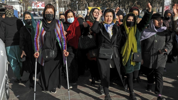 Afghan women chant slogans