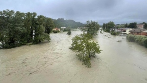 overflowing Savio river in Cesena, central Italy