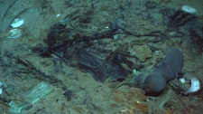 remains of coat, boots near Titanic's stern