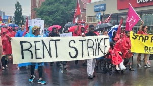 Tenants march down Weston Road in Toronto. (Allison Hurst/CTV News Toronto)