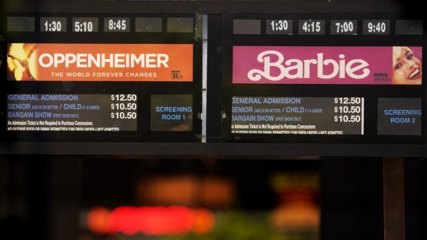 Showtimes for the films "Oppenheimer" and "Barbie"