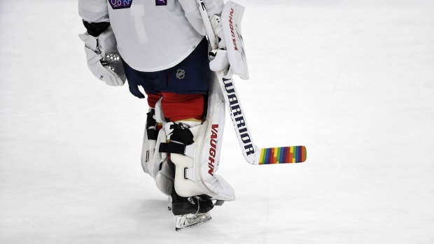 Florida Panthers goaltender Alex Lyon, Pride stick