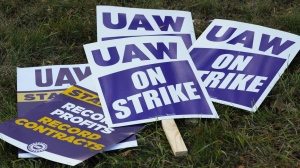 United Auto Workers signs at Michigan Stellantis