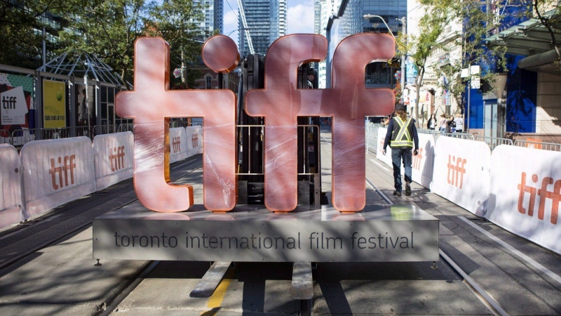 A sign bearing the Toronto International Film Festival logo is carried on a fork lift in downtown Toronto on Thursday September 7, 2017. The Toronto International Film Festival shed 12 full-time staff members across various departments in a restructuring on Thursday.THE CANADIAN PRESS/Chris Young