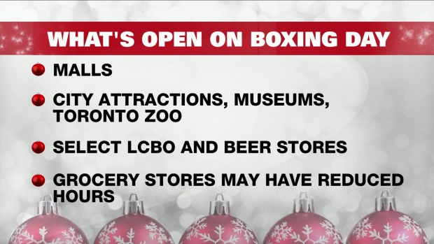 What s open and closed on Boxing Day CP24