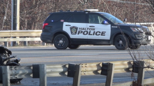 Halton Regional Police are investigating after a fatal collision in Milton that happened Saturday, March 30, 2024 and left three people dead. (Andrew Collins / CP24)