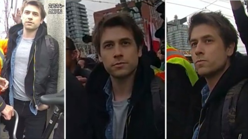 Police search for man accused of assaulting Toronto cop at Saturday’s protest
