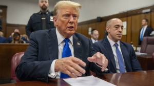 Former President Donald Trump appears at Manhattan criminal court during jury deliberations in his criminal hush money trial in New York, Thursday, May 30, 2024. (Steven Hirsch/New York Post via AP, Pool)