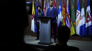 Stephen Brown, CEO, National Council of Canadian Muslims, speaks during a press conference on Parliament Hill in Ottawa on Tuesday, Sept. 19, 2023. THE CANADIAN PRESS/Sean Kilpatrick