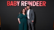 Richard Gadd, right, the creator and star of "Baby Reindeer," poses with cast member Jessica Gunning at a photo call for the Netflix miniseries at the Directors Guild of America, Tuesday, May 7, 2024, in Los Angeles. (AP Photo/Chris Pizzello) 