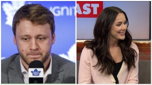 Morgan Rielly (left) and Tessa Virtue (right) are shown in these file photos.