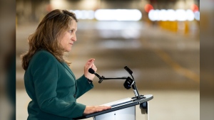 The Liberal government plans to take the first legislative step Monday toward increasing the inclusion rate on capital gains. Chrystia Freeland, Deputy Prime Minister and Minister of Finance speaks during a press conference at a transit bus maintenance facility in Brampton, Ont., on Friday, June 7, 2024. THE CANADIAN PRESS/Arlyn McAdorey