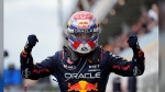 Red Bull Racing driver Max Verstappen, of the Netherlands, celebrates after winning the Canadian Grand Prix Formula One car race, in Montreal, Sunday, June 9, 2024. THE CANADIAN PRESS/Christinne Muschi
