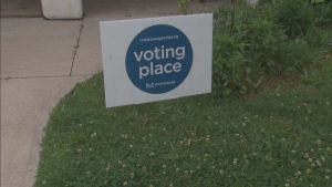 A sign is shown outside a polling station in Mississauga on June 10. (CP24)
