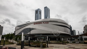 Home of the Edmonton Oilers, Rogers Place arena in Edmonton, Thursday, July 2, 2020. (The Canadian Press/Jason Franson)