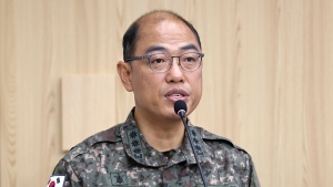 Lee Sung Joon, spokesperson of South Korea's Joint Chiefs of Staff, speaks during the briefing in Seoul, South Korea, Monday, June 10, 2024. (Yun Dong-jin/Yonhap via AP)