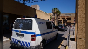 An ambulance drives through the entrance of a state-run hospital on the island of Rhodes, where the body of British TV presenter Michael Mosley was taken following his death while on vacation on the nearby island of Symi, on Monday, June 10, 2024. Family members have traveled to Rhodes to receive the results of an autopsy to establish the cause of death of the 67-year-old presenter.(AP Photo/Petros Giannakouris)