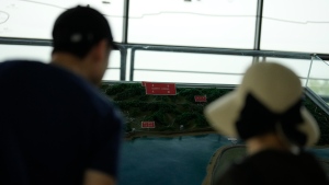 Visitors view a map of the two Koreas border area at the unification observatory in Paju, South Korea, on Tuesday, June 11, 2024. (Lee Jin-man / AP Photo)