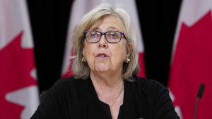 Green Co-Leader Elizabeth May says she believes the small number of MPs named in a recent spy watchdog report did not knowingly set out to betray Canada. May speaks during a press conference in Ottawa on Tuesday, April 30, 2024. THE CANADIAN PRESS/Sean Kilpatrick