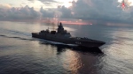 In this photo taken from video released by Russian Defense Ministry Press Service on Tuesday, June 11, 2024, the Russian navy's Admiral Gorshkov frigate is seen en route to Cuba. (Russian Defense Ministry Press Service photo via AP)