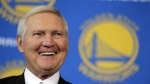FILE - Jerry West smiles after being introduced as a new member of the Golden State Warriors basketball club's Executive Board, during a news conference in San Francisco, May 24, 2011.  (AP Photo/Eric Risberg, File)

