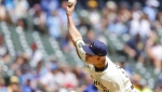 Milwaukee Brewers pitcher Tobias Myers (36) throws to the Toronto Blue Jays in the first inning of a baseball game, Wednesday, June 12, 2024, in Milwaukee. (AP Photo/Jeffrey Phelps)