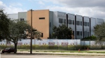 The 1200 building at Marjory Stoneman Douglas High School, the site of the 2018 massacre, in Parkland, Florida, on October 20, 2021. (Carline Jean / South Florida Sun Sentinel)