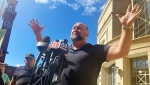 FILE - Alex Jones speaks to the media outside the courthouse, in Waterbury, Conn., Sept. 21, 2022. (Michael Hill / The Associated Press)