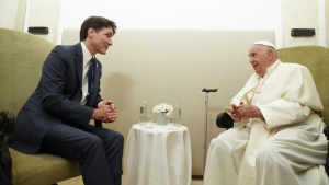 Pope Francis met with Prime Minister Justin Trudeau on Friday at the G7 summit, where the pontiff warned leaders about the dangers of artificial intelligence and counselled them to centre humanity in its development.