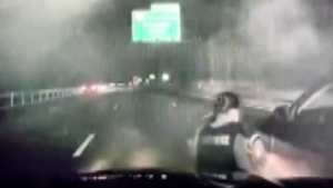 Police officer nearly flattened after crash 