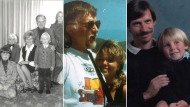 Supplied images of the family of Ont. Premier Doug Ford, including his father (left), NDP Leader Marit Stiles and her father (centre), and Brampton Mayor Patrick Brown and his father. (right)
