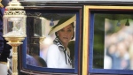 Britain's Kate, Princess of Wales travels along The Mall to the Trooping the Colour ceremony at Horse Guards Parade, London, Saturday, June 15, 2024. Britain is putting on a display of birthday pageantry for King Charles III, a military parade that is the Princess of Wales’ first public appearance since her cancer diagnosis early this year. (James Manning/PA via AP)