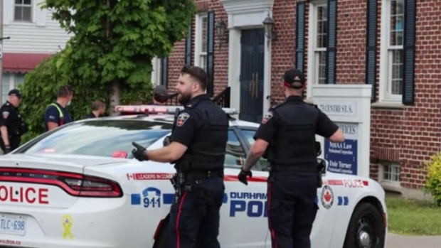Durham police respond to a stabbing in Oshawa Friday June 14, 2024. 