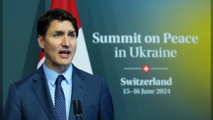Canadian Prime Minister Justin Trudeau takes part in a closing press conference following the Ukraine peace summit at the Burgenstock Resort in Obburgen, Switzerland on Sunday, June 16, 2024. THE CANADIAN PRESS/Sean Kilpatrick