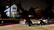 Officers investigate a shooting at a home in Etobicoke Monday June 17, 2024. (Mike Nguyen /CP24)