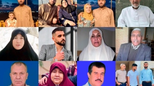 This combination of photos provided by Youssef Salem shows relatives he has lost from Israeli strikes during the Gaza war which started Oct. 7, 2023. Top row from left, Mohamed Salem with his daughter, Amal; his wife, Fidaa; his daughter Sara, and Ibrahim Salem. Second row from left, the daughter of Um Ahmed Salem, Mohamed Hani Salem, Um Hani Salem and Ismail Salem. Third row from left, Adel Salem, Um Ahmed Salem, Ismail Salem, Munir, Nour and Mohamed Salem. (Courtesy Youssef Salem via AP)
