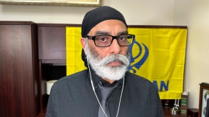 Sikh separatist leader Gurpatwant Singh Pannun is pictured in his office on Wednesday, Nov. 29, 2023, in New York.  (Ted Shaffrey / AP Photo)
