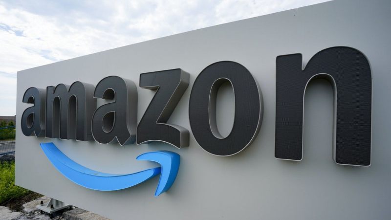 Amazon signage is shown in Ottawa on Monday, July 11, 2022. (Sean Kilpatrick / The Canadian Press)