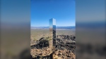This photo provided by Las Vegas Metropolitan Police Department shows a monolith near Gass Peak, Nev., on Sunday, June 16, 2024. 